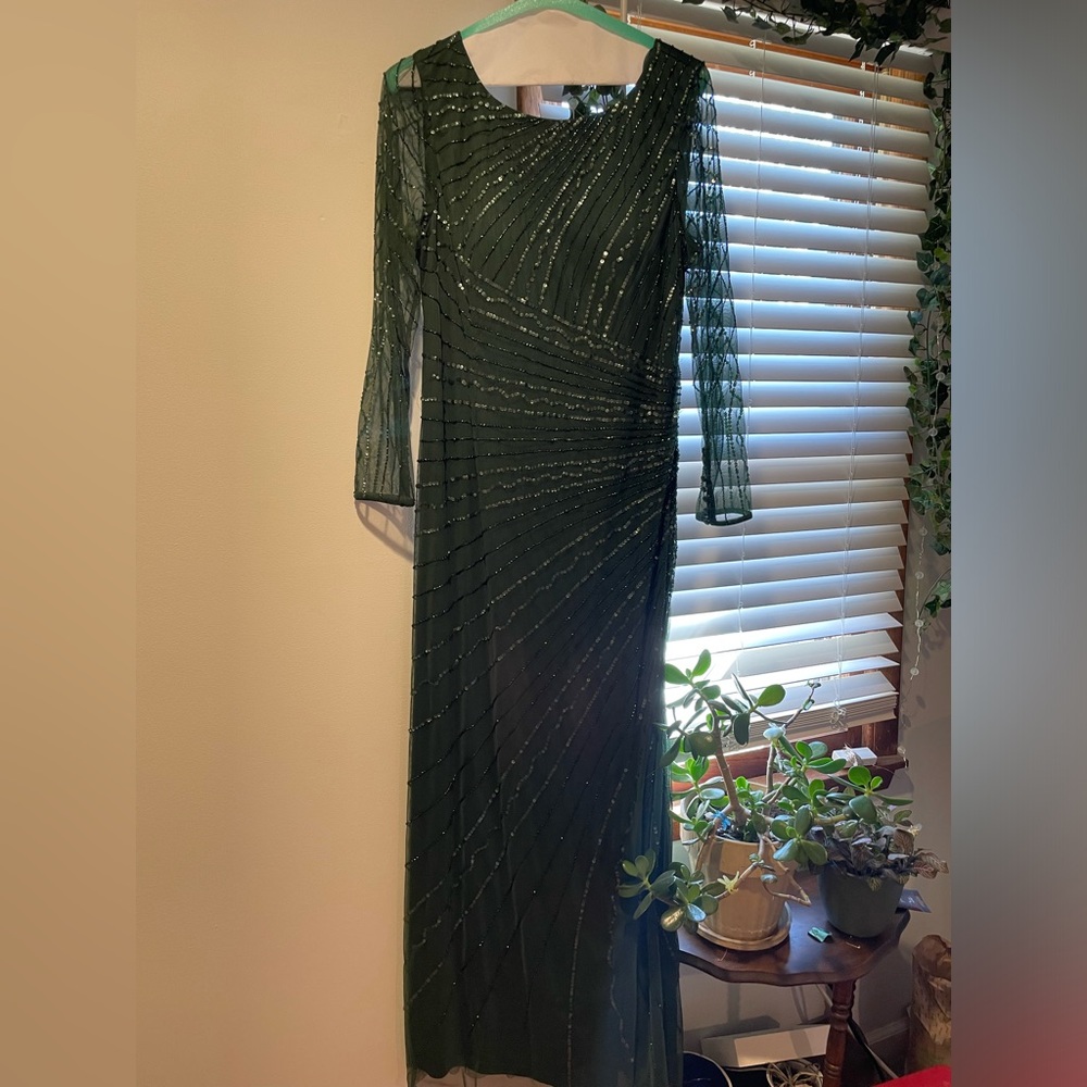 MOB Andrianna Papell emerald green beaded dress